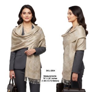 Beige Pashmina Stole with Fringes 2504