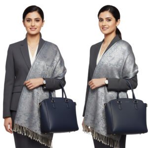 Grey Pashmina Stole with Fringes 2511