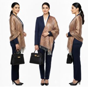 Peach Pashmina Stole with Fringes 2517