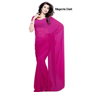 Premium Quality Chiffon Saree with Blouse Material Solid Plain Colour Magenta Dark