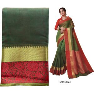 Banaras Handloom Cotton Silk Saree KS52823-Leaf Green