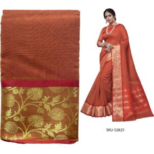 Banaras Handloom Cotton Silk Saree KS52825-Dusty Orange