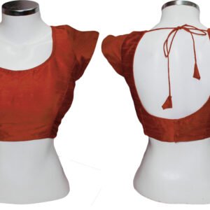 Dupion Raw Silk Saree Blouse Padded Choli Solid Plain Colours Burned Orange