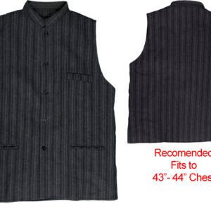 100% Pure Wool Indian Traditional Men Waistcoat Vest Hand Weave Tweed Striped XL