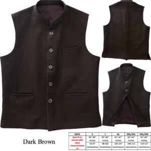 100% Pure Wool Indian Modi Nehru Handloom Tweed Men Waistcoat Vest Dark Brown-CT