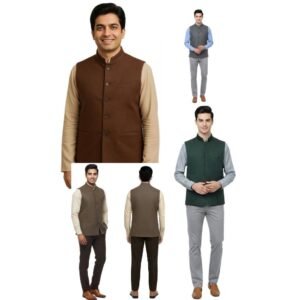 100% Woollen Tweed Sadri Modi Jacket Waistcoat Bandi Multiple Colors & Sizes